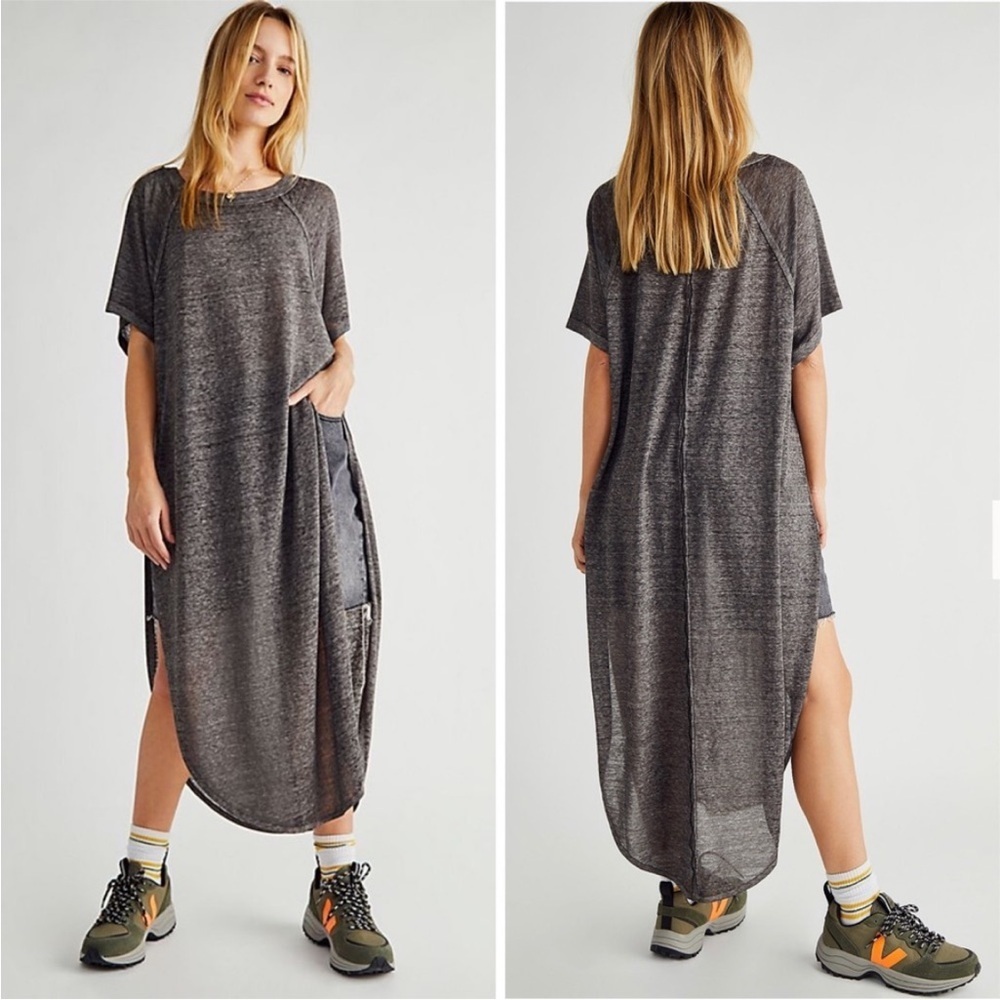 We The Free Spring Breeze Tunic Dress Oversized Sheer Top Charcoal Size S Long